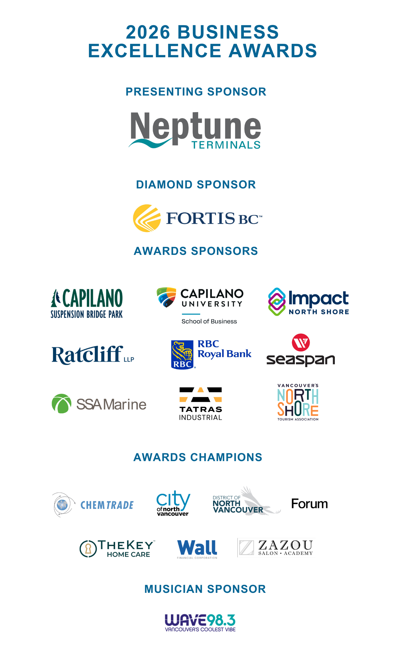 2026 Business Excellence Awards sponsors